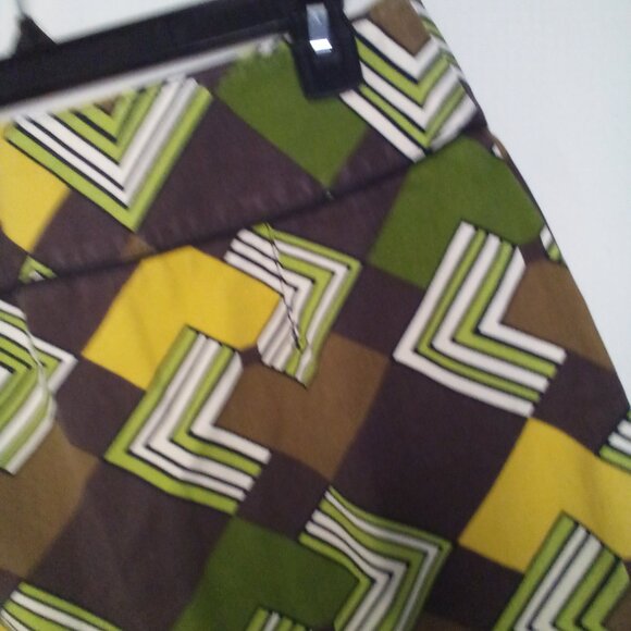 Loft Skirt Women 0P 0 Petite Retro Look 100% Cotton Pattern Brown Green - Picture 12 of 15
